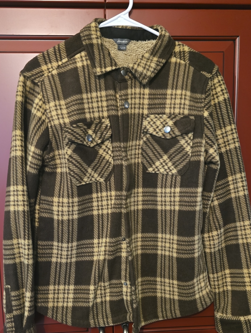Eddie Bauer Brown and Cream Plaid Sherpa-Lined Button Shirt